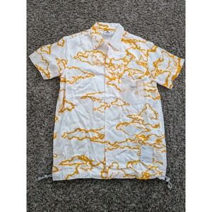 Wasted Collective Japanese Fisherman Tropical Button Up Shirt Orange White XS